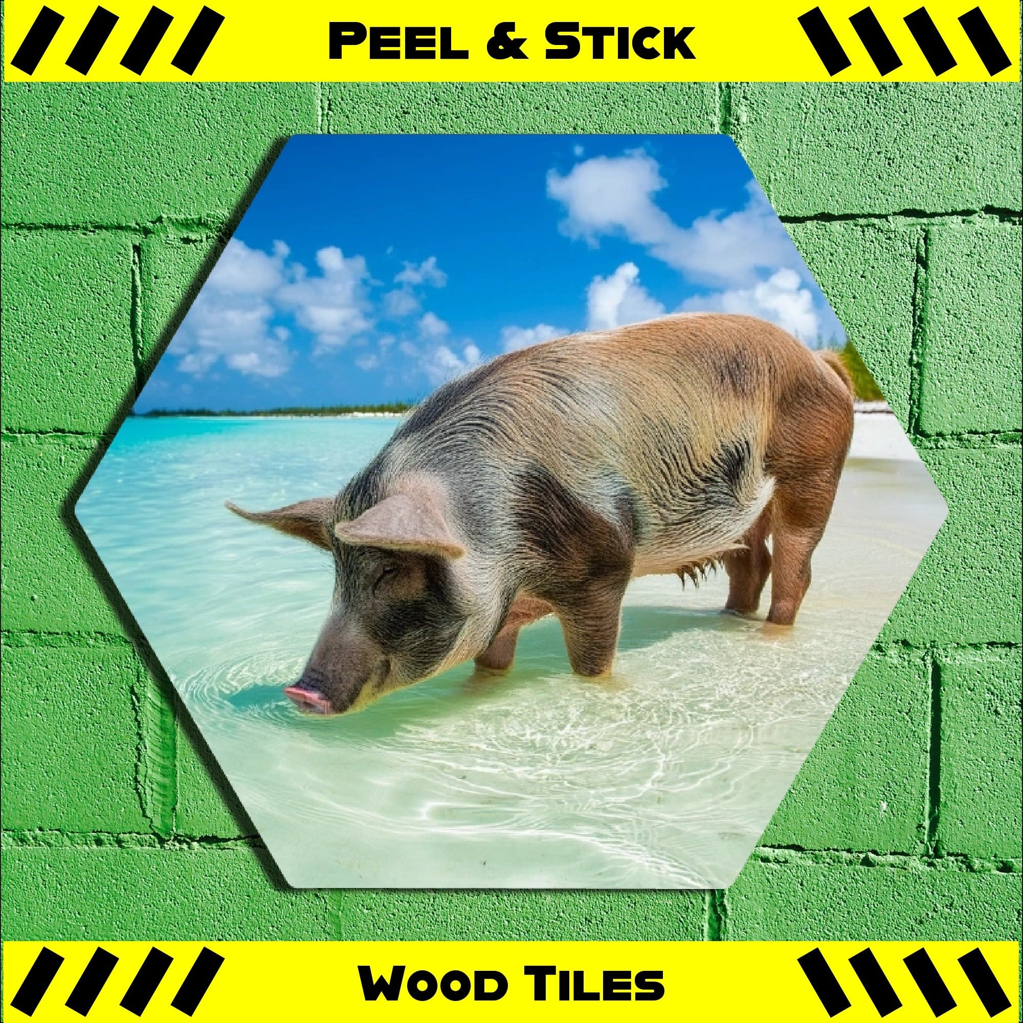 Bahama Pig Beach - Peel & Stick Hexagon Wood Tile