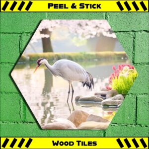 Crane Fishing - Peel & Stick Hexagon Wood Tile