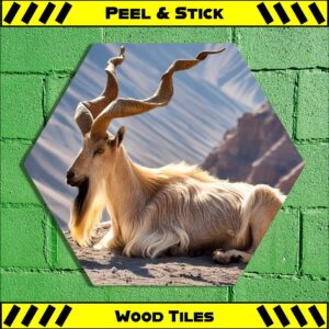 Markhor Mountain Goat - Peel & Stick Hexagon Wood Tile