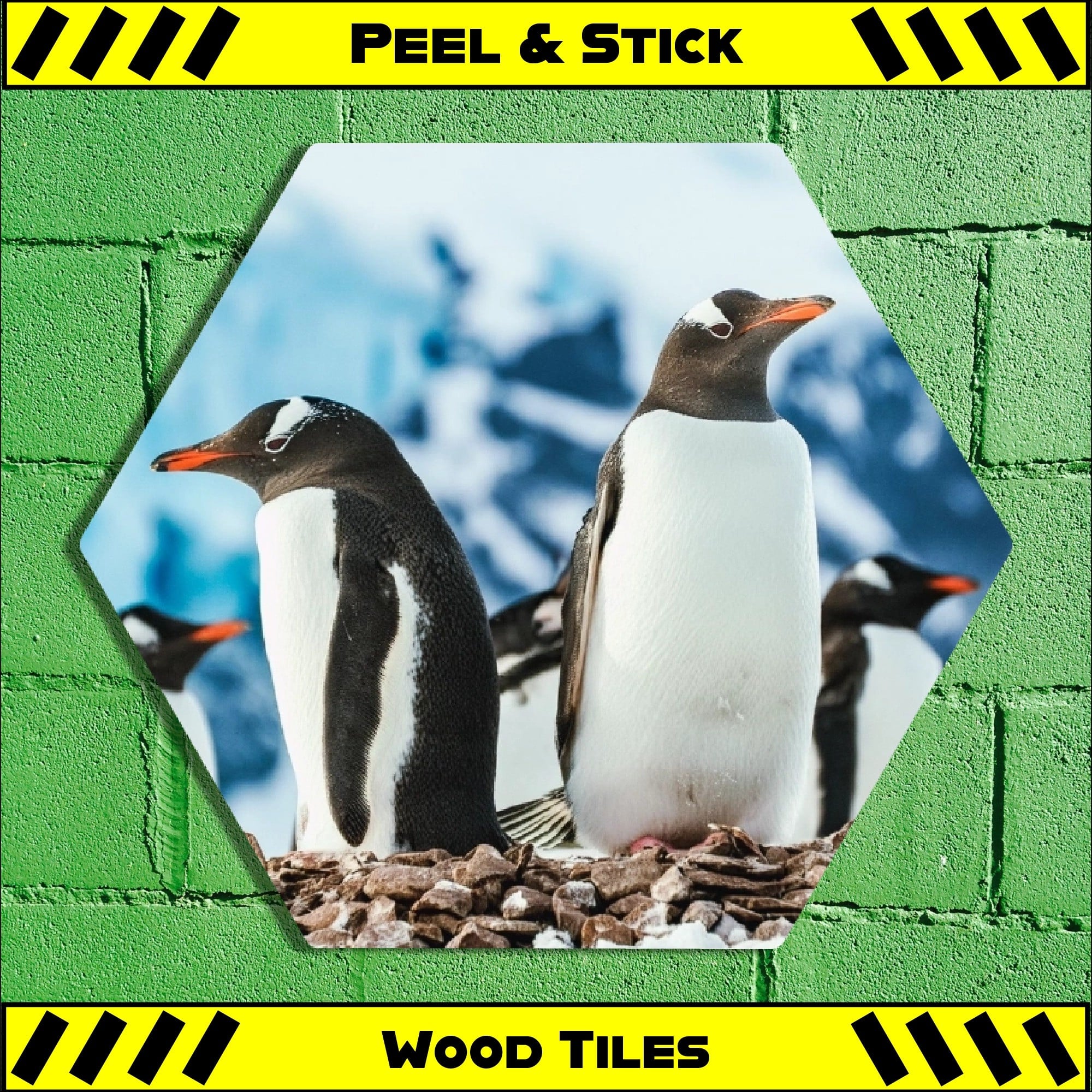 Penguins - Peel & Stick Hexagon Wood Tile
