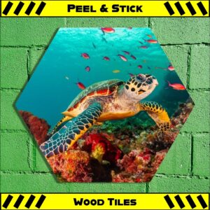 Sea Turtle - Peel & Stick Hexagon Wood Tile