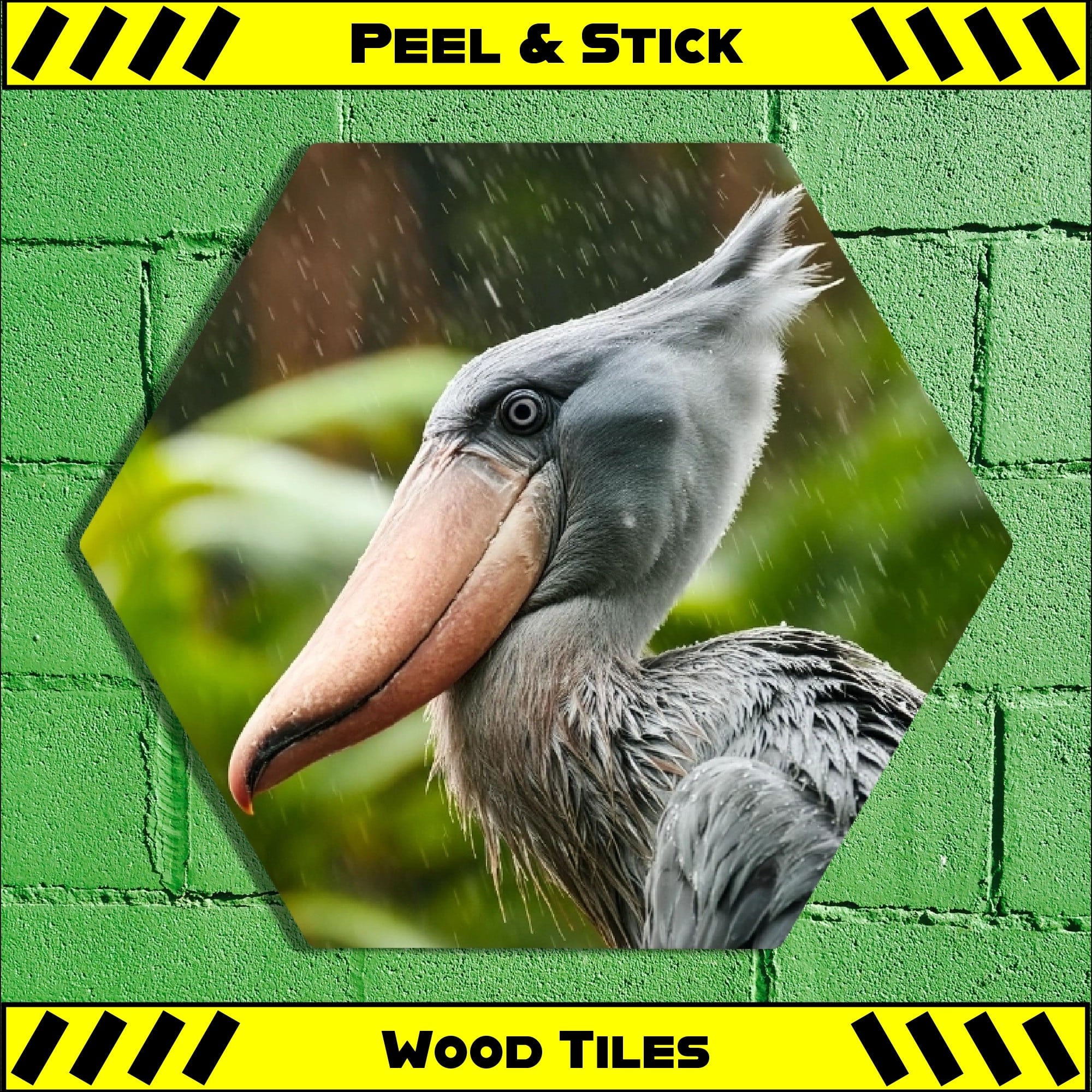 Shoebill Stork - Peel & Stick Hexagon Wood Tile
