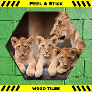 Lion Cubs - Peel & Stick Hexagon Wood Tile
